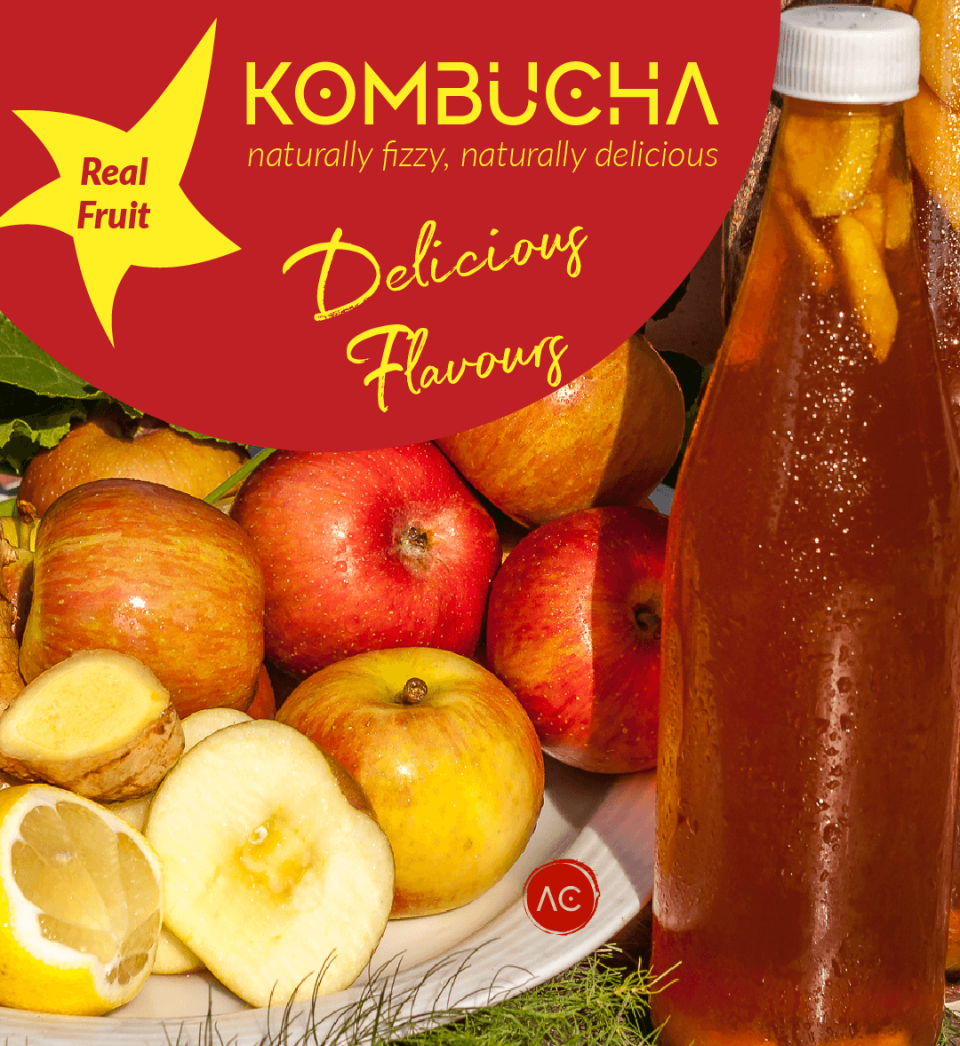 Kombucha fermented tea with real fruit